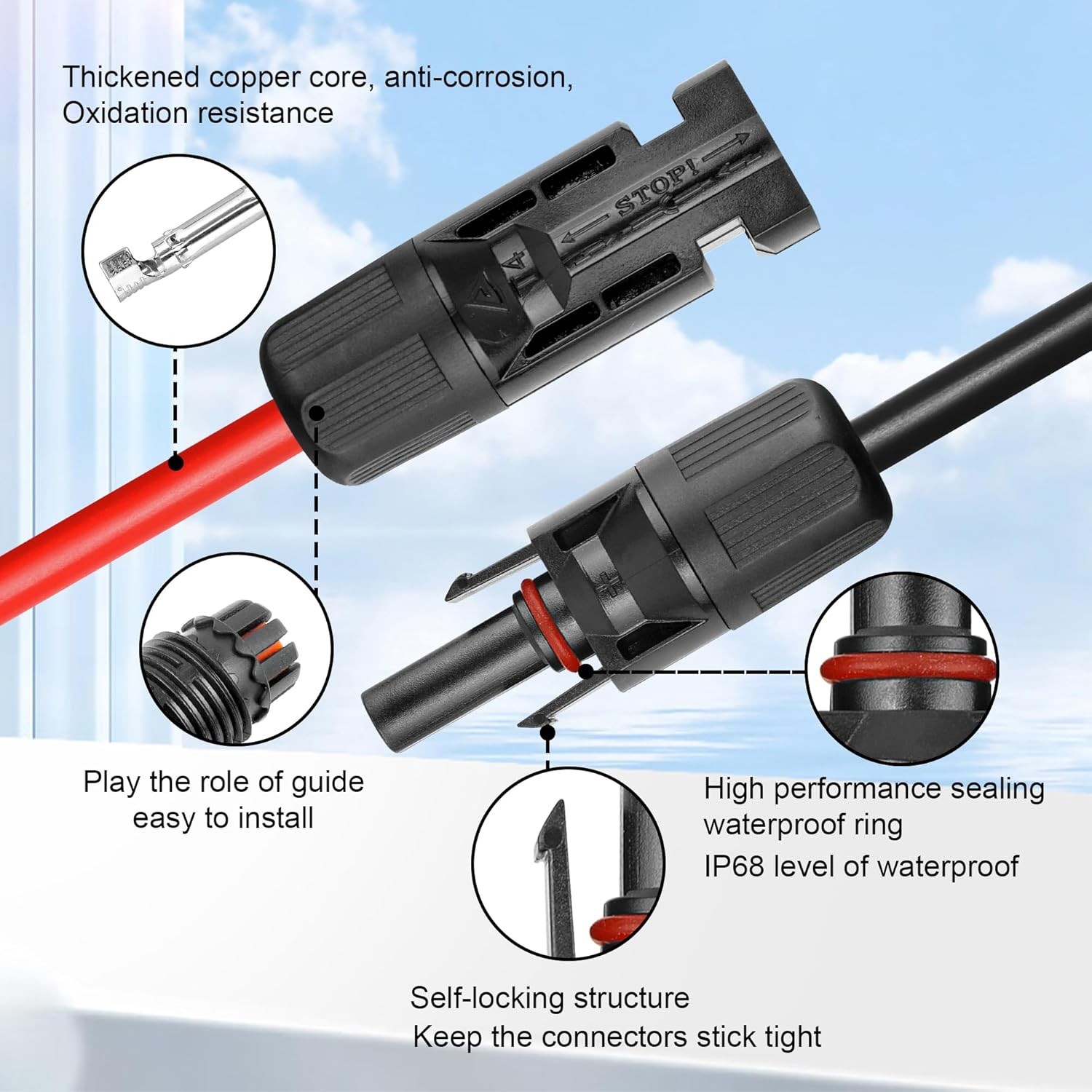 50 FT 10AWG Solar Panel Extension Cable,10 Gauge Extension Cord,5FT 10FT 20FT 30