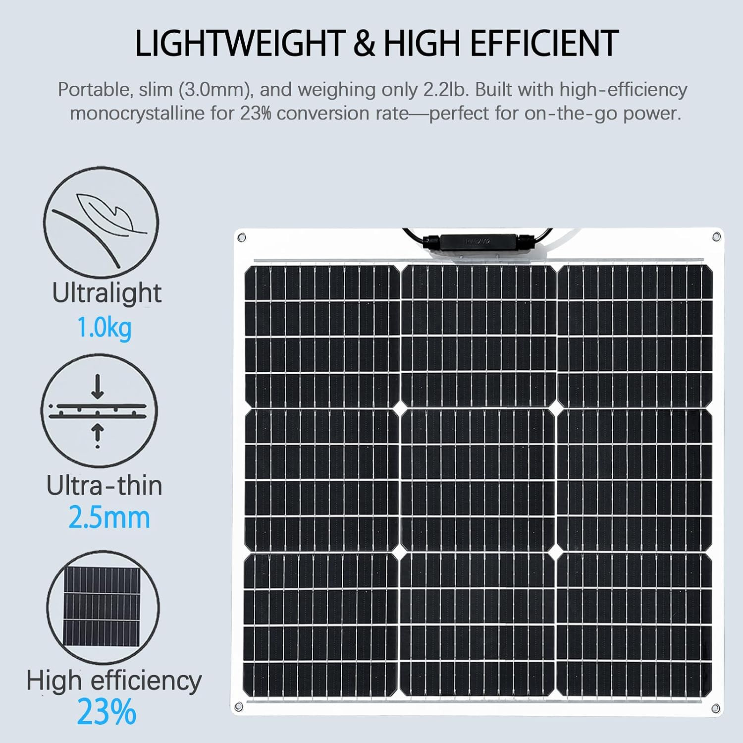 Flexible Solar Panel 50W 12V Monocrystalline Module Fiberglass Lightweight Charg
