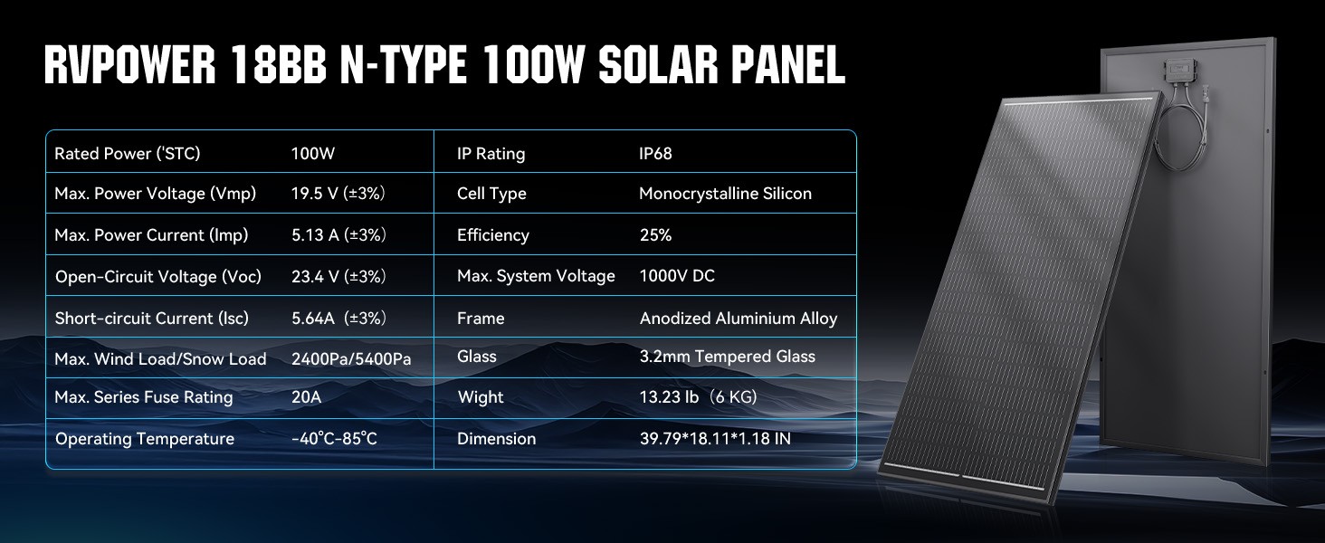 12V 200W (100W*2) Solar Panel Mono 18BB PV Battery RV Home Boat Off Grid