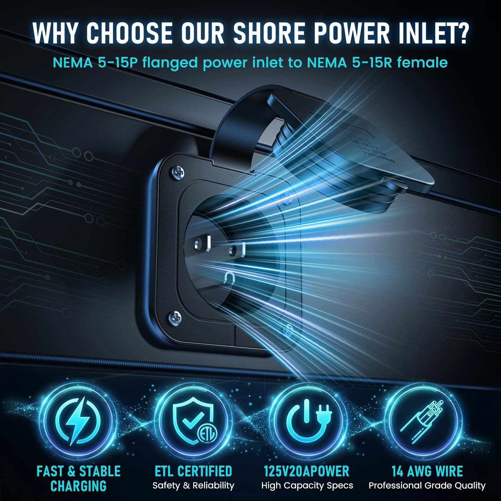 125V RV Shore Power,AC Port Plug Adapter,Power Inlet Socket,15A Shore Power I…