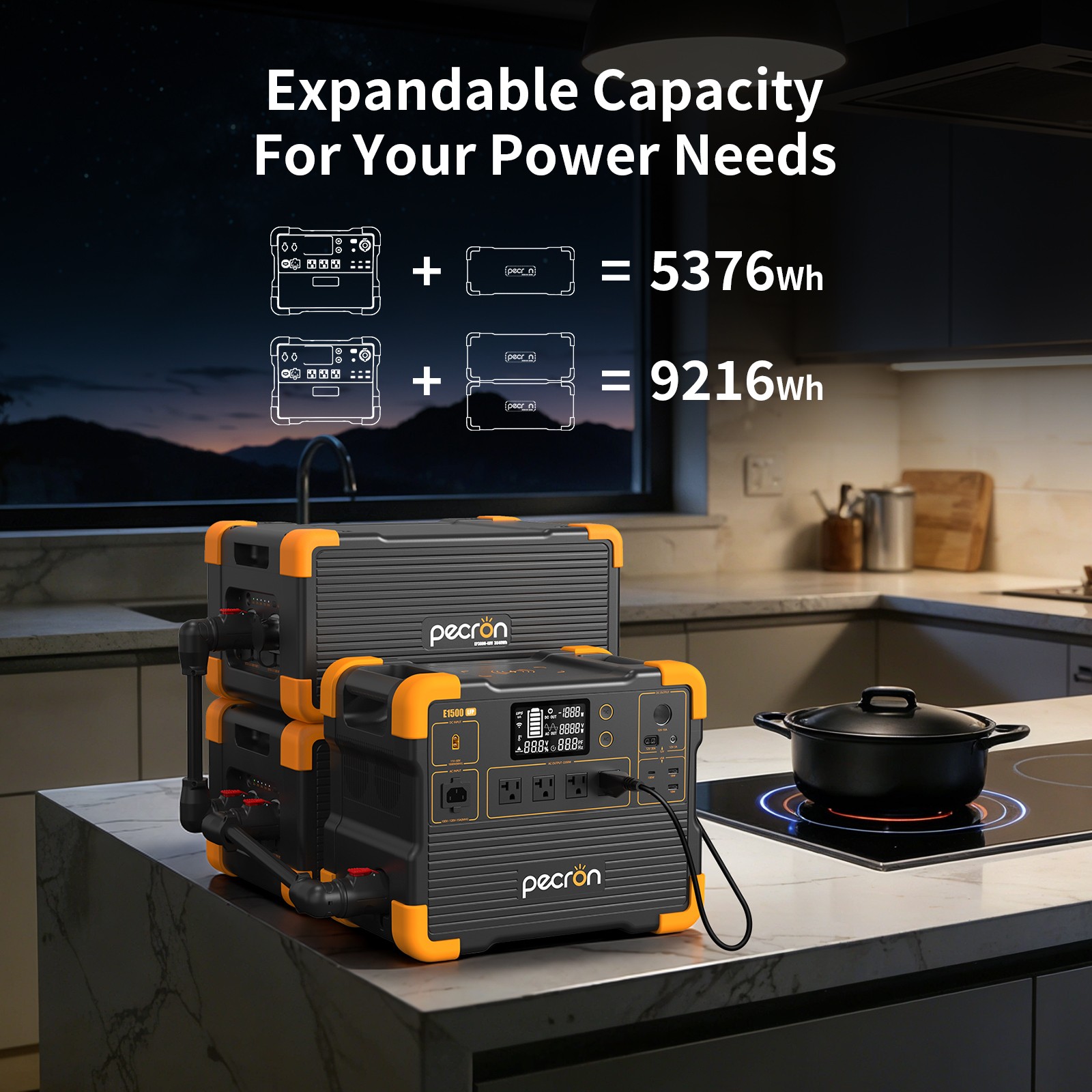 PECRON E1500LFP Portable Power Station 2200W 1536Wh Generator + 200W Solar Panel