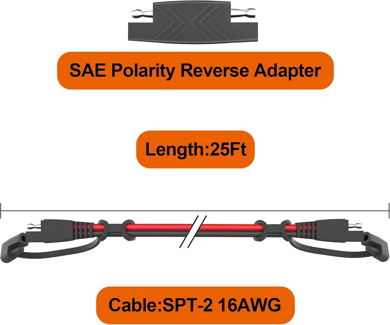 Universal 25FT SAE Extension Cable 16AWG Male-Female Connector – Durable Design