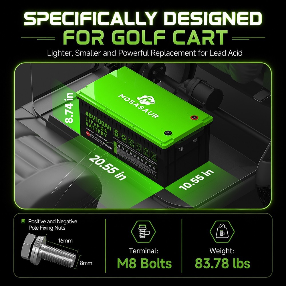 48V 100Ah LiFePO4 Golf Cart Battery and 18A Charger for Club Car RV Bluetooth