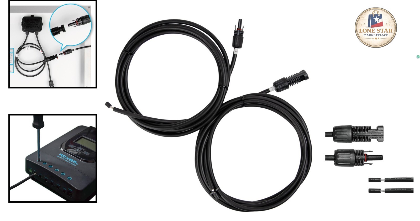 10ft UV Resistant Solar Adaptor Wire Extension Cable Pair – Durable & Waterproof