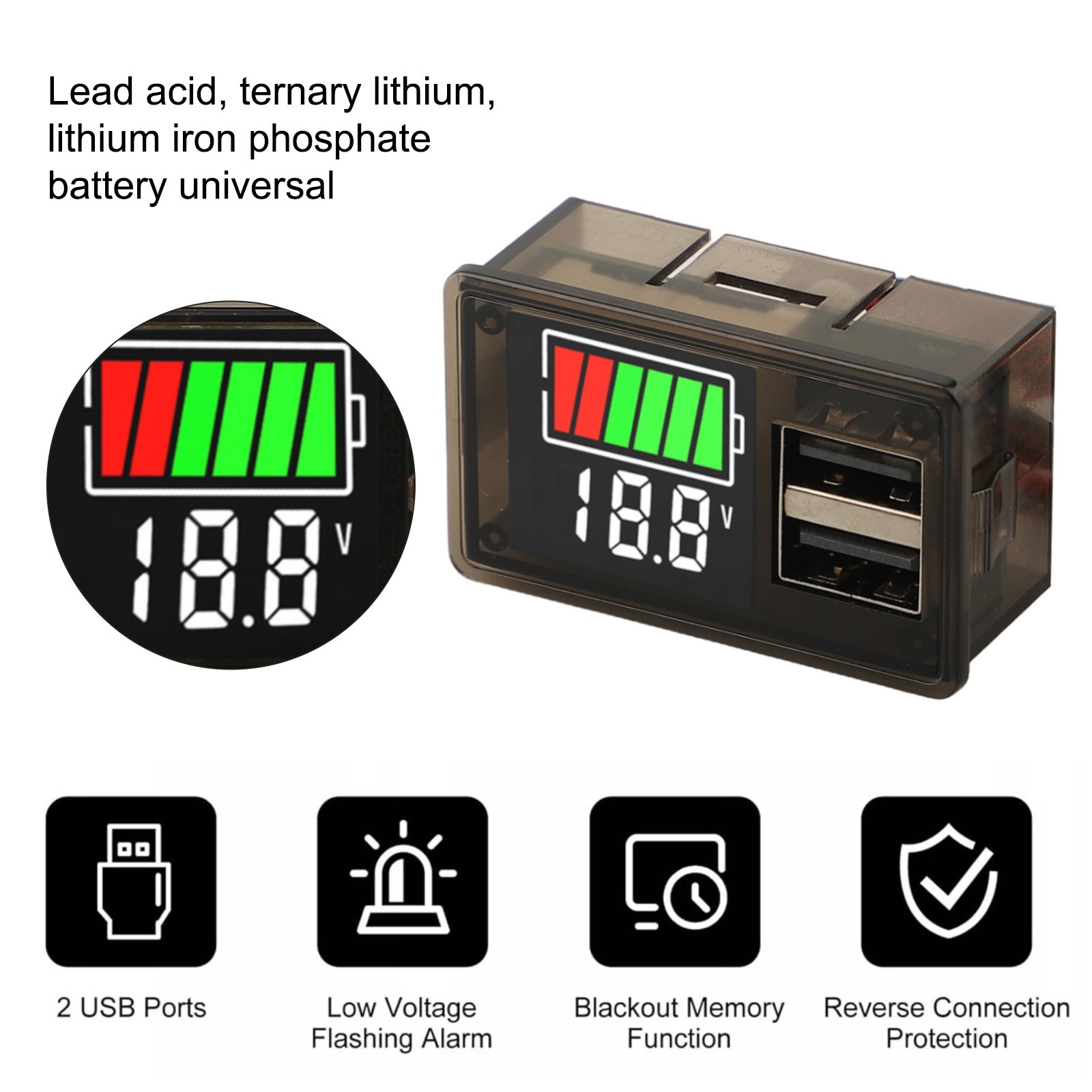 LED Voltmeter DC830V with Double USB Charging for Various Battery Types