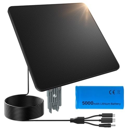 6W Solar Panel Charger for Ring & Trail Cameras, 5000mAh Battery, IP65 Waterproo
