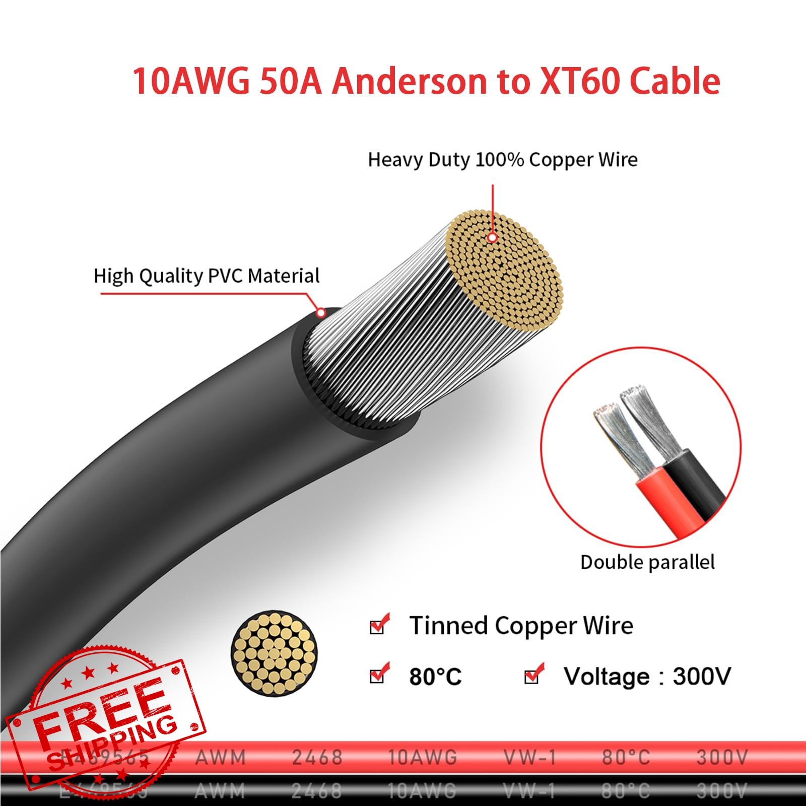 ELFCULB 10AWG 10FT SB50 to XT60 Cable