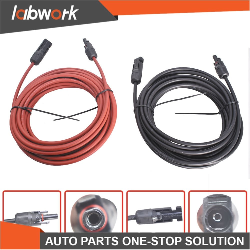 Labwork Solar Panel Extension Cable Wire Connector 1 Pair 10AWG 30FT Black + Red