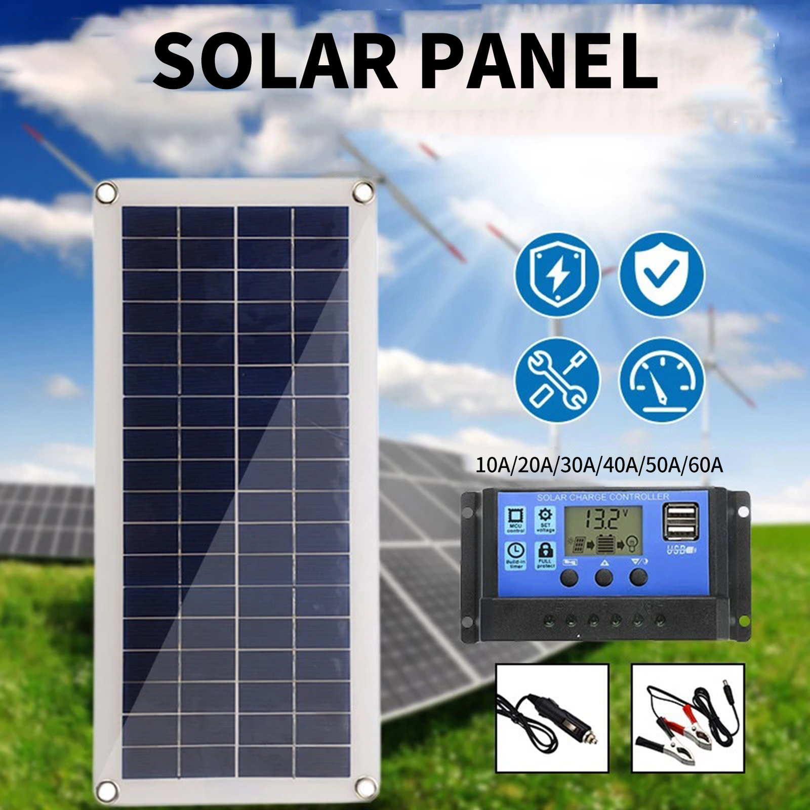 Portable 300W Solar Flexible Panel Kit 12/24V Switch USB Interface A5J1