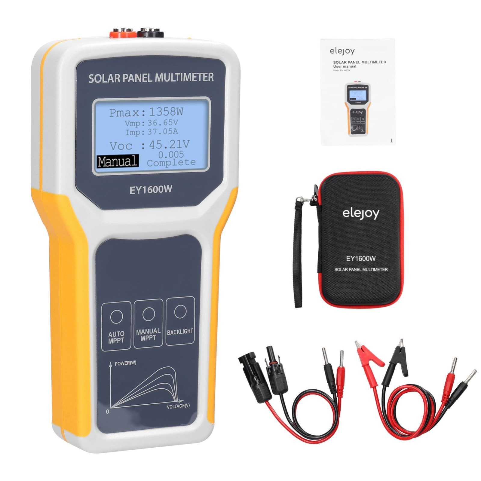 Solar Power Meter 1600W DC/AC Tester for Photovoltaic Panels, MPPT Voltage & Cur
