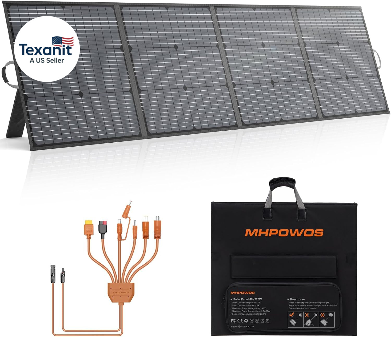 Portable Solar Panel 220W 40V Monocrystalline Foldable Solar Panels Charger Powe