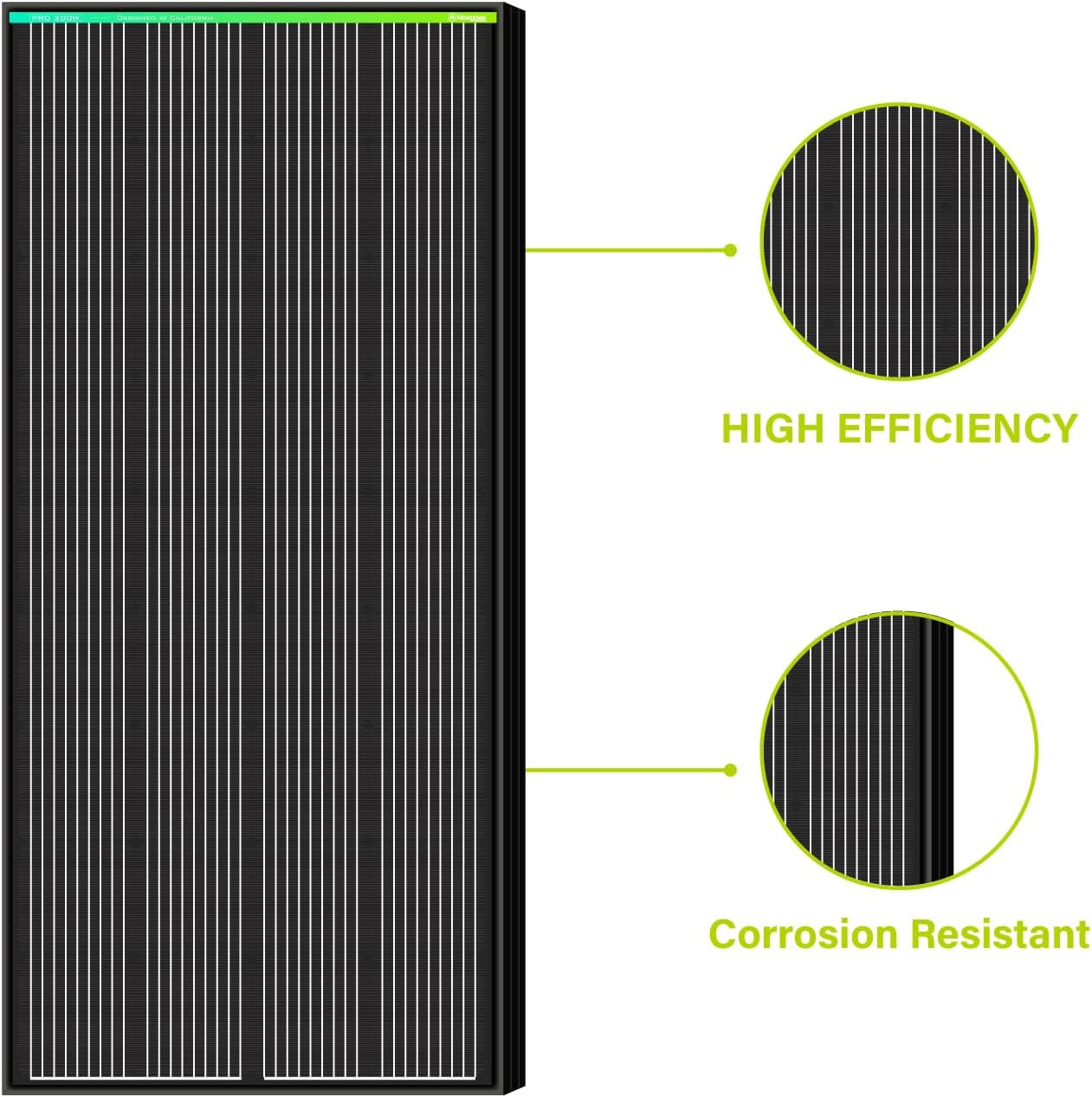 Newpowa PRO 200 Watt 12 Volt Monocrystalline 200W 12V Solar Panel, 9 Busbar PV M