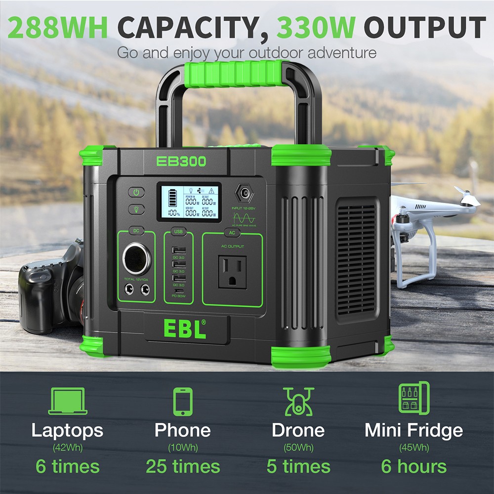EBL 330W/288Wh LiFePO4 Lithium Battery Portable Power Station Power Sup⁣ply NEW