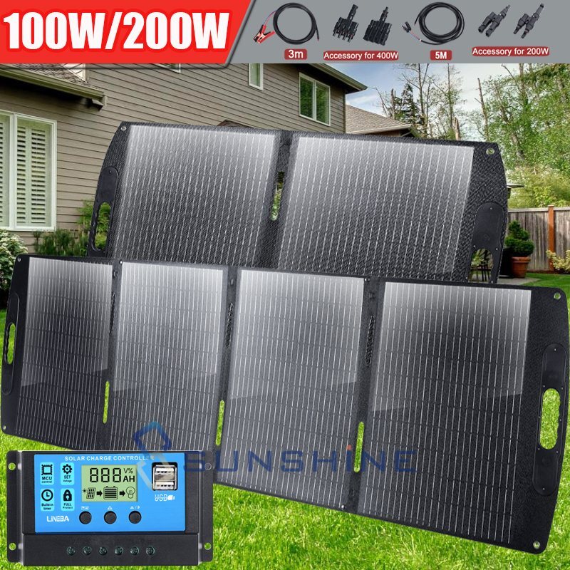 200W 100W Solar Panel 12V Mono Portable High-Efficiency PV for Home/RV/Off-Grid