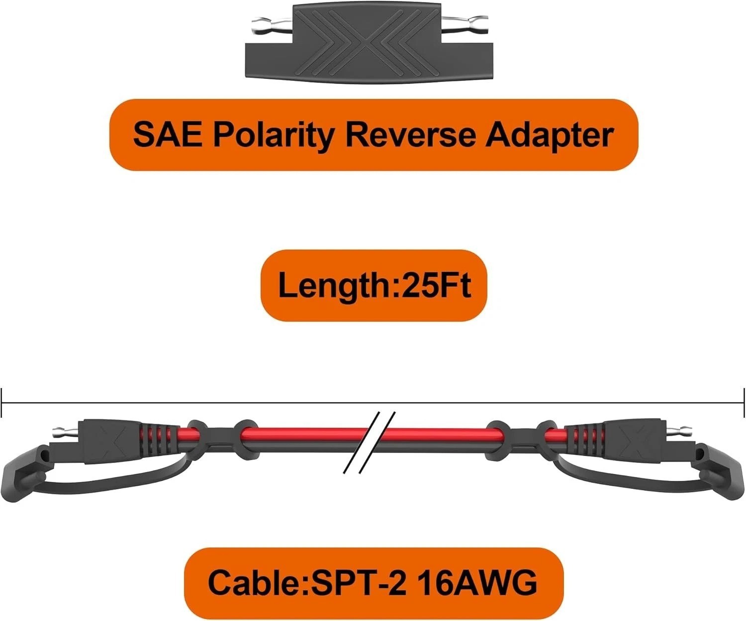 25ft SAE to SAE Extension Cable 16AWG 4-Pack Water Resistant Connectors