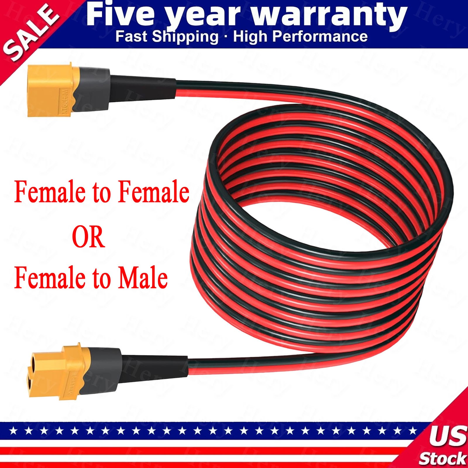 10 AWG XT60 Female Male Connector Adapter Solar Extension Cable RC Battery Cable