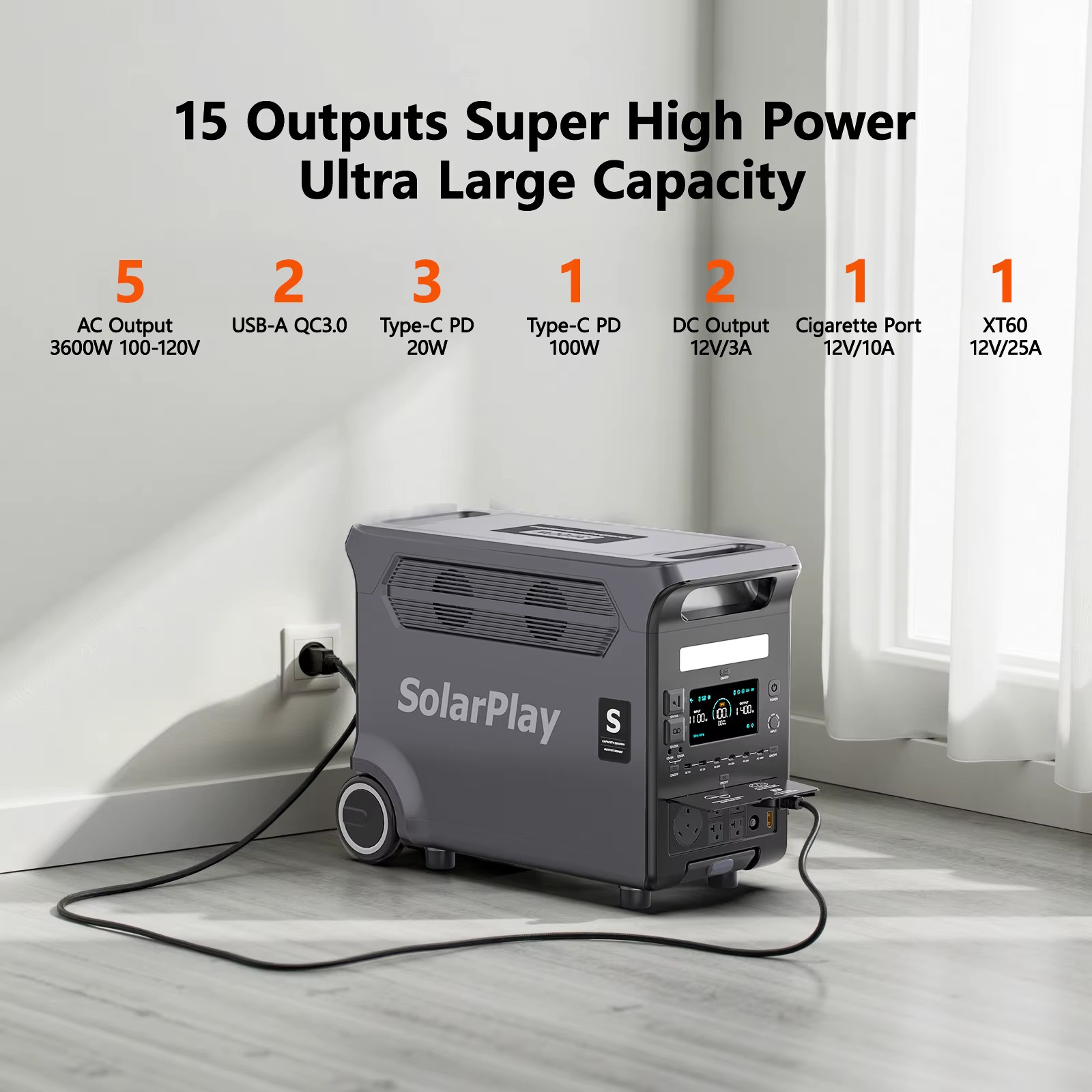3600W Portable Power Station 3840WH Outdoor Generator with Folable Solar Panels