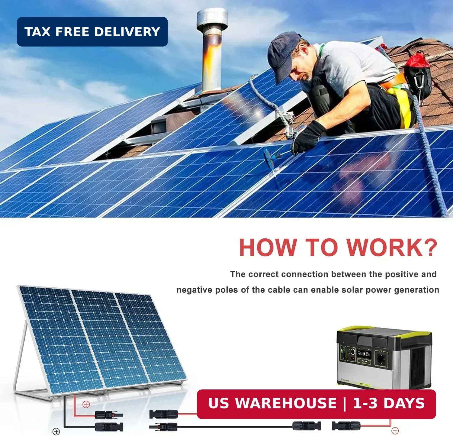 Twin Wire 50FT Solar Extension Cable – 10AWG (6mm) Black & Red with IP67 Solar P