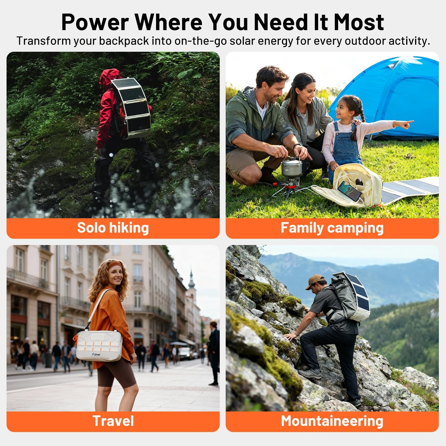 Litheli 24W Portable Solar Panel Charger Foldable Waterproof USB-C USB-A Camping