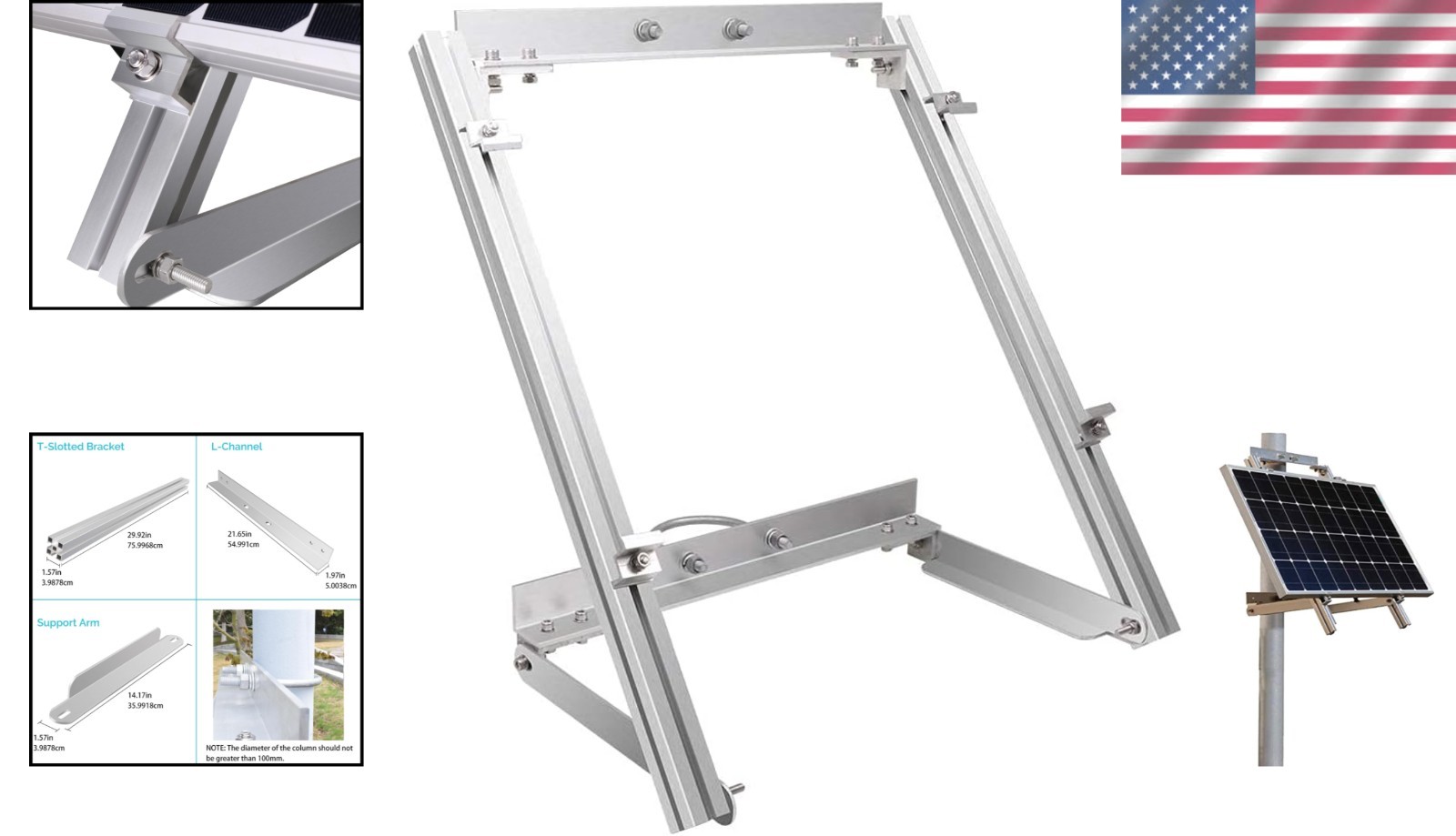 Durable Aluminum Solar Panel Pole Mount – Supports 50W/100W Off-Grid Systems
