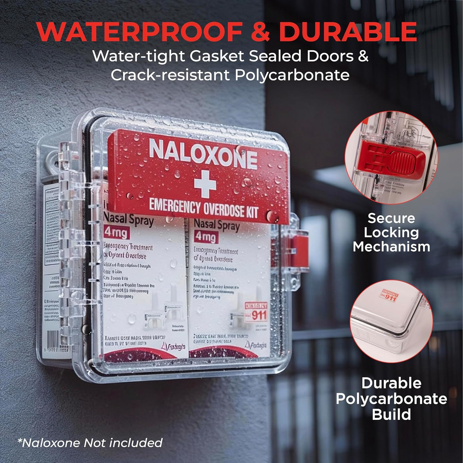 Outdoor Waterproof Naloxone Emergency Overdose Kit Cabinet – Clear Gasket-Sealed