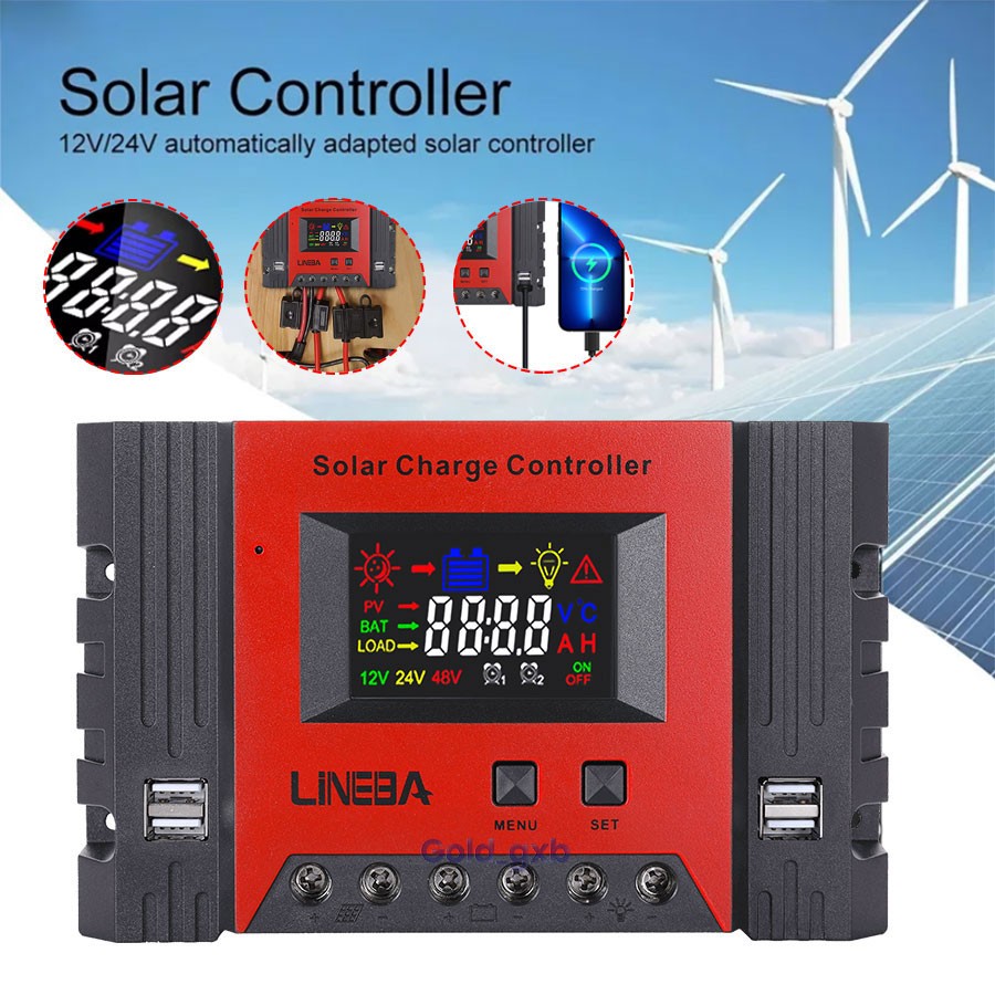 5200W 100A Controlador de carga solar 12V/24V/48V LCD Regulador de panel 4 USB