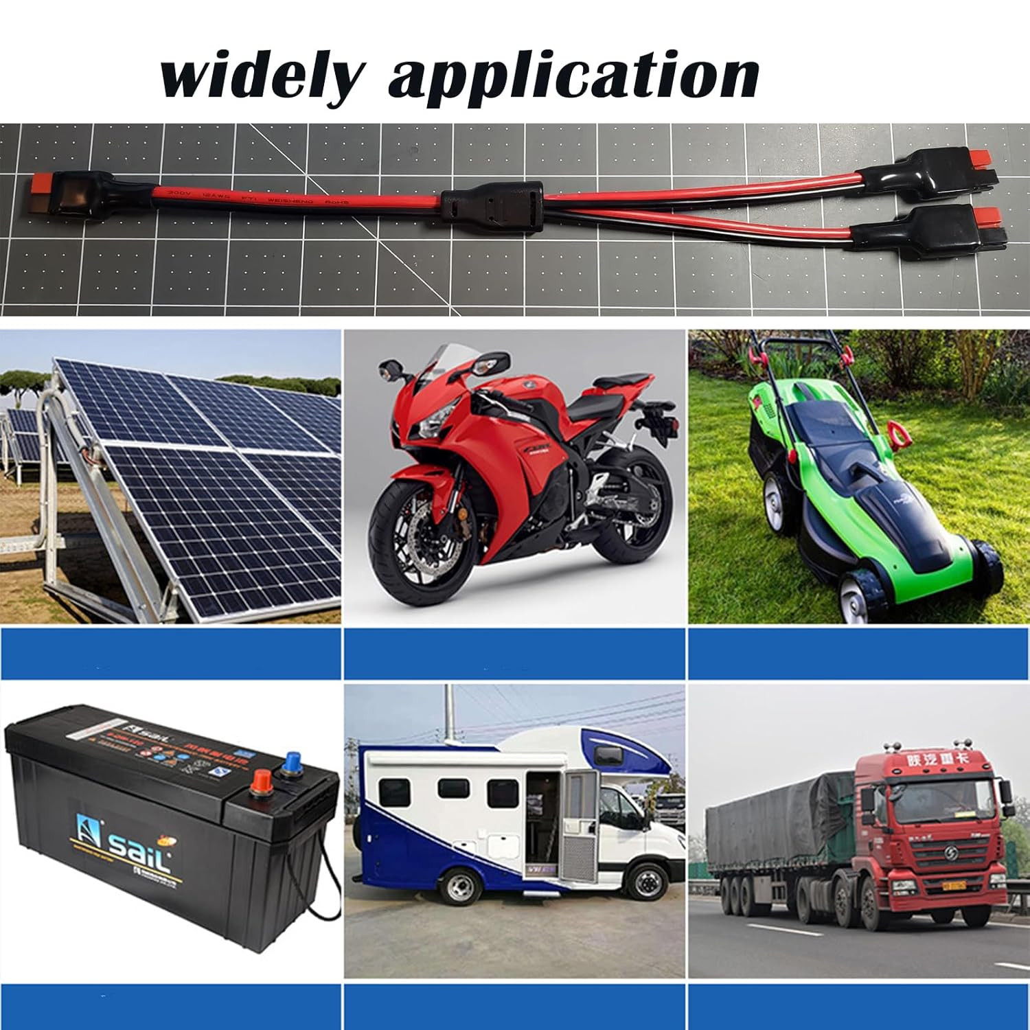 1 to 2 Anderson Y Splitter Cable,12Awg Solar Charging Splitter Cable Solar Panel