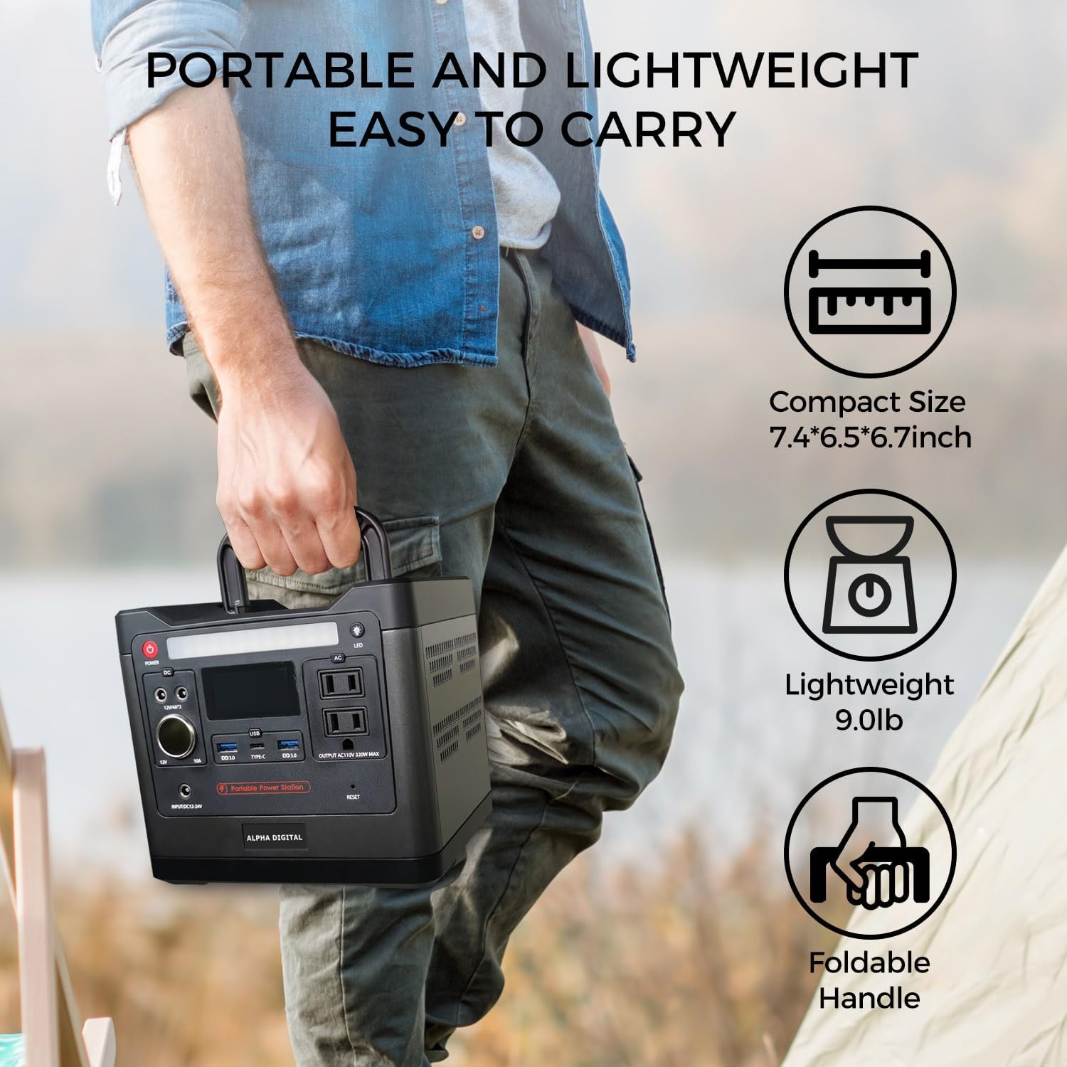 ALPHA DIGITAL 320W Outdoor Portable Power Station, 298Wh/93120mAh – BLACK/GREY