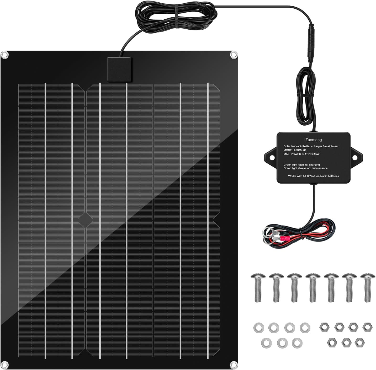 Solar Battery Charger Maintainer, 15W Solar Panel Kit for Dump Trailer Built-In