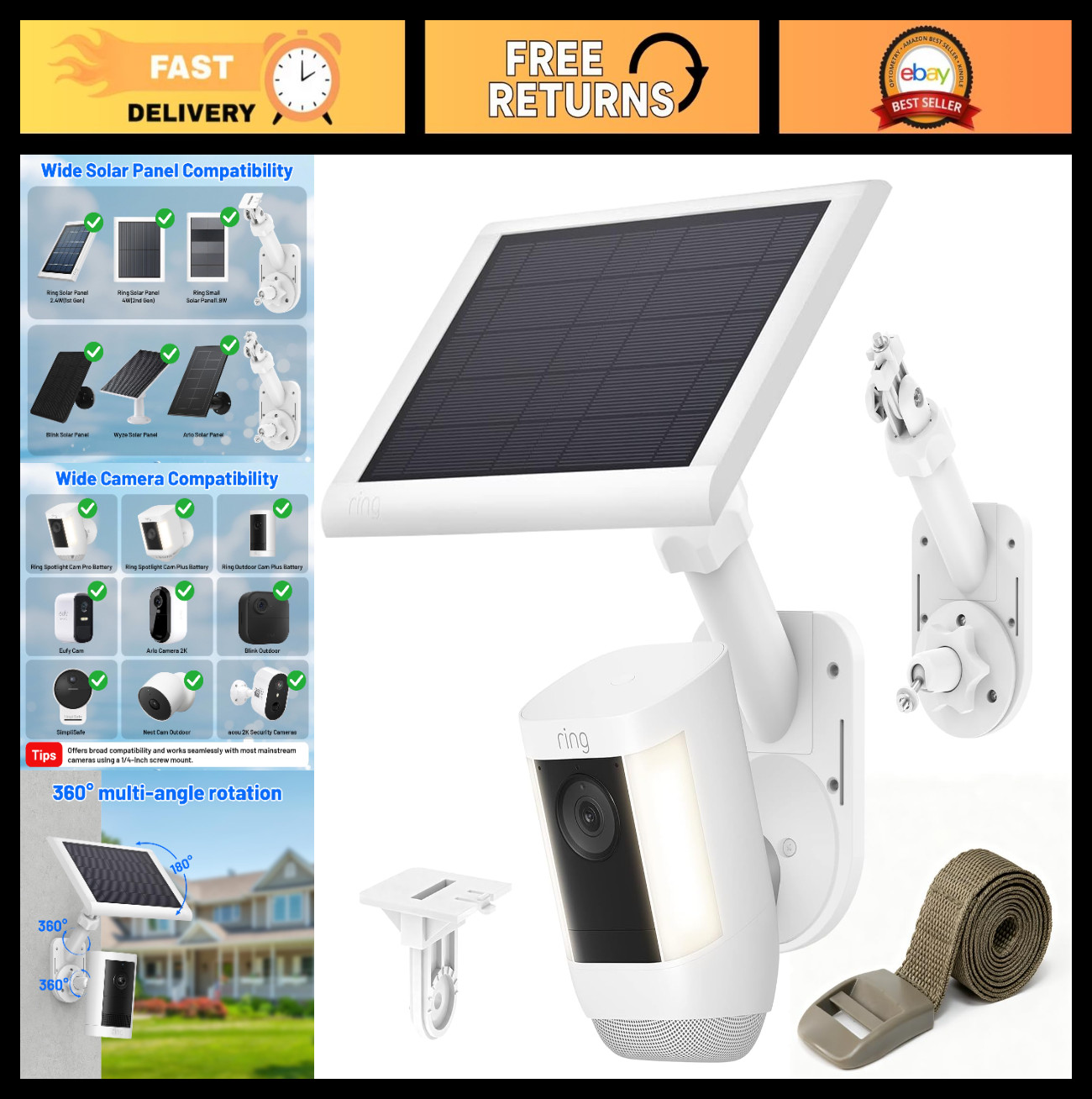 Universal Wall Mount for Camera & Solar Panel – 2-in-1 Compatible with Ring, Bli