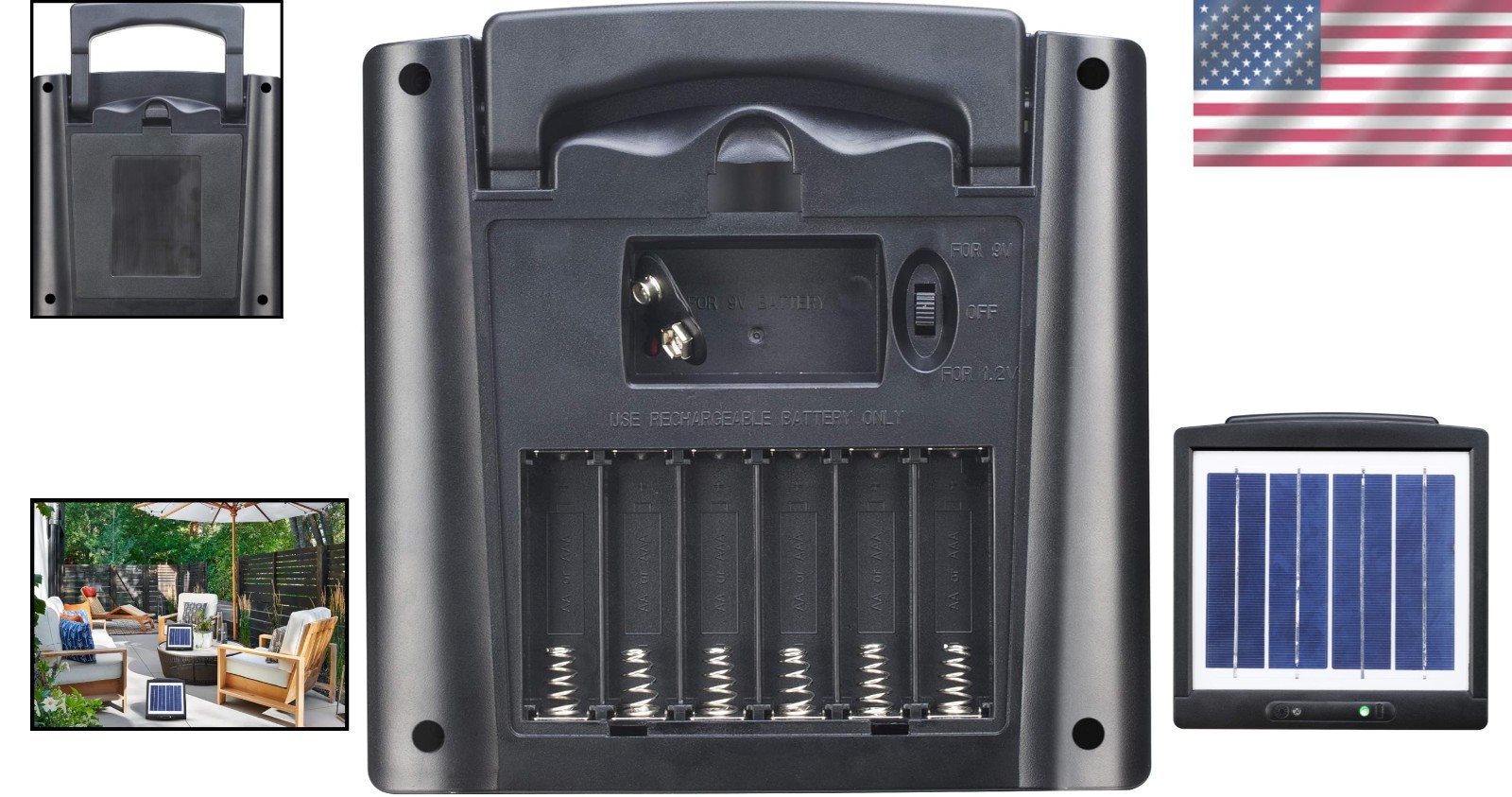 Durable Solar AA AAA 9V Battery Charger 2W Panel LED Indicators Portable