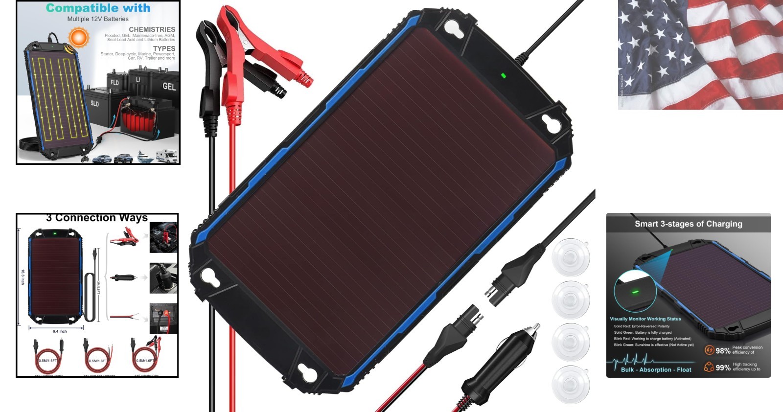 Waterproof 5W 12V Solar Battery Charger & Maintainer Pro, Built-in UltraSmart…