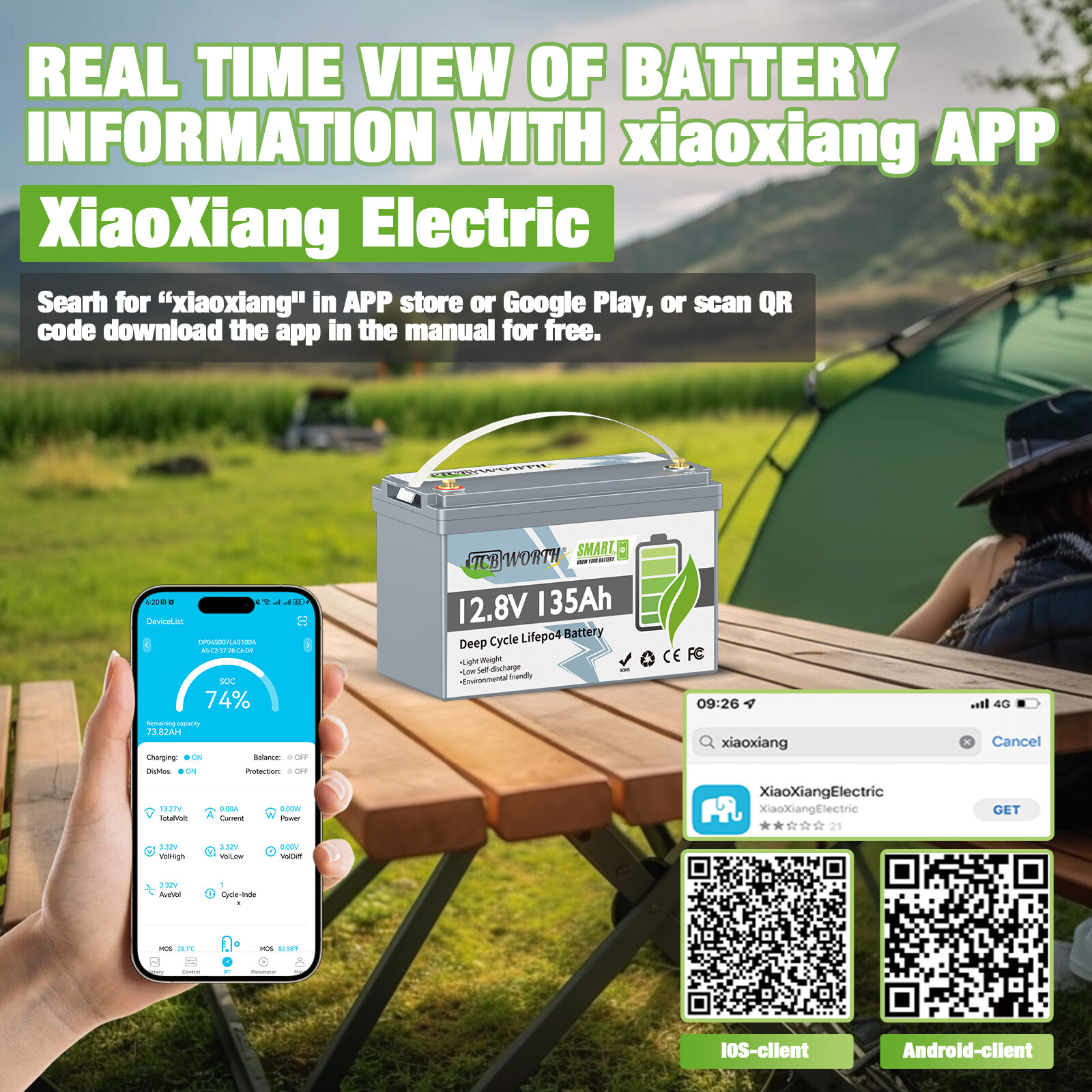 12V 135Ah LiFePO4 Lithium Battery 1728Wh Smart Bluetooth BMS for RV Marine Solar