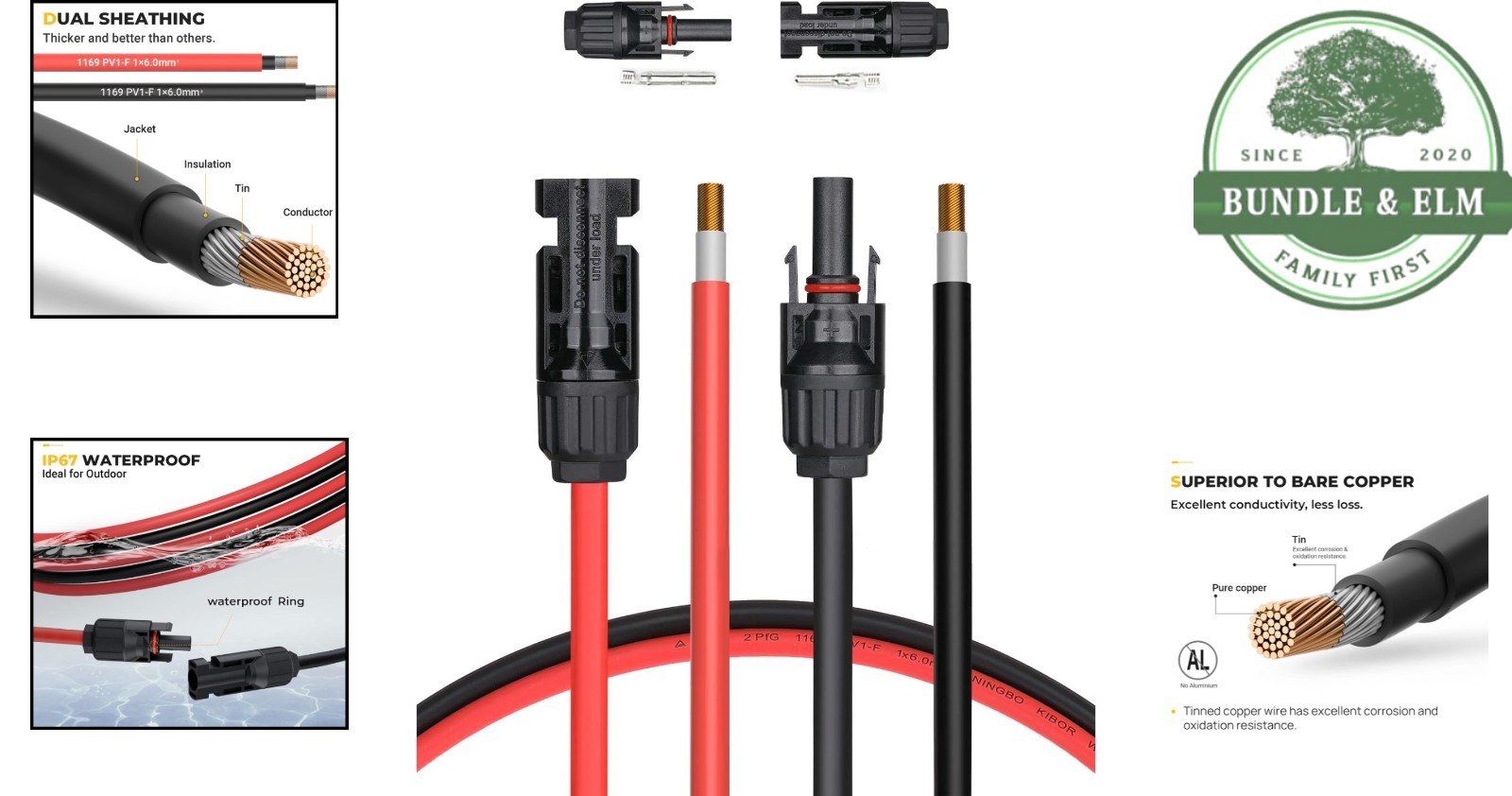 20FT Solar Cable with 10AWG Gauge, Ideal for Outdoor Solar Panel Connections