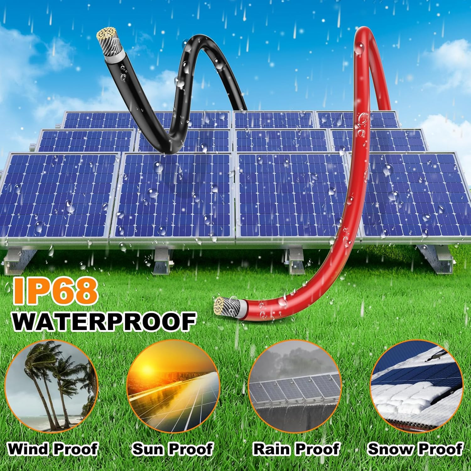 2X50 Feet Solar Panel Wire, 10AWG Solar Wire Tinned Copper 10 Gauge PV Cable, fo