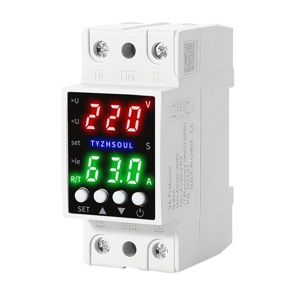 Voltage Control Relay with Dual LCD Readout 80V-300V AC OverUnder Protection