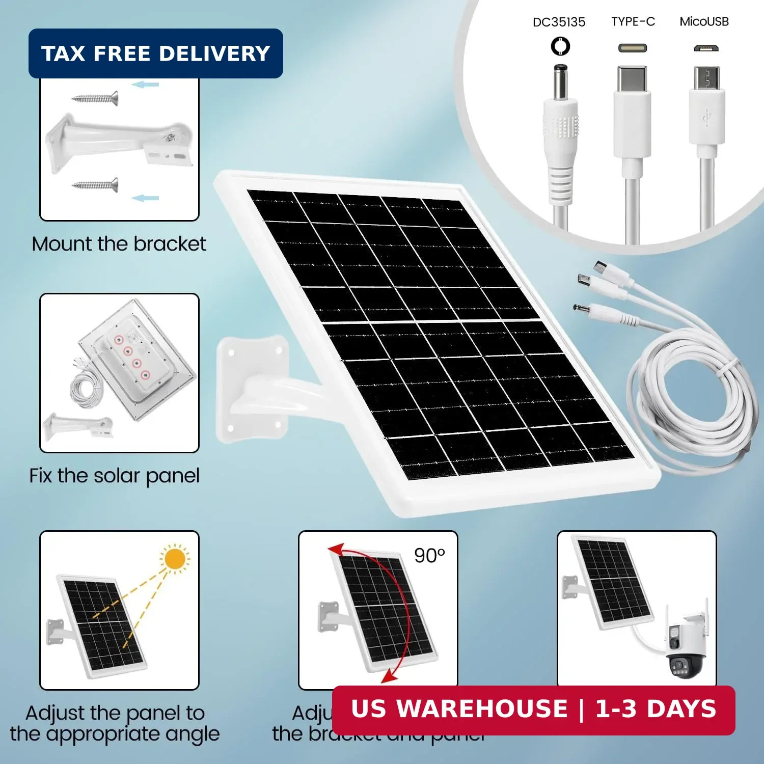 Solar Panel for Device DC 5V Type-C Micro USB DC Port builit in 12000mAh Battery