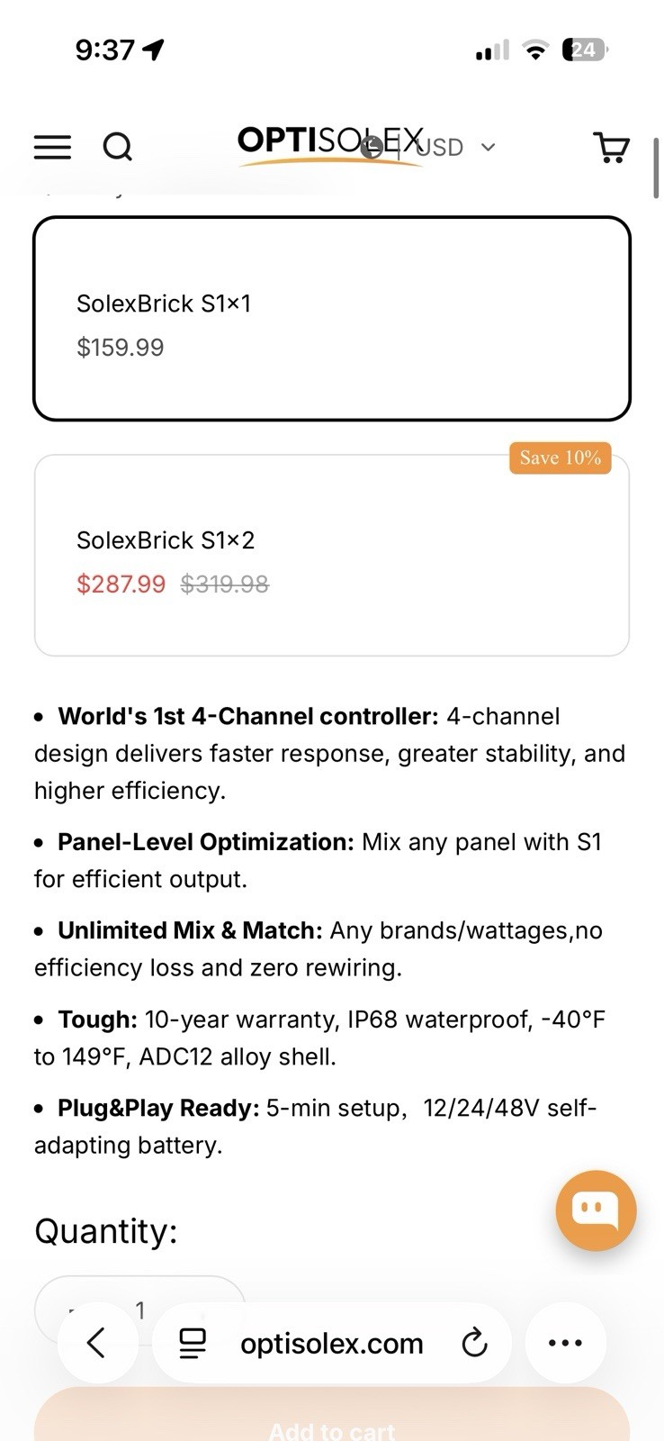 (2) Two OptiSolex SolexBrick S1 50A MPPT Waterproof IP68 12/24/48V RV/Van