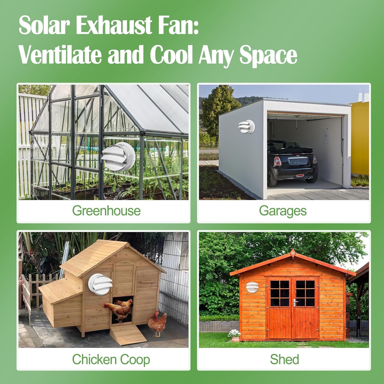 Solar Fan with Battery, 8″ Solar Powered Fans for Shed with 25W Bifacial Solar