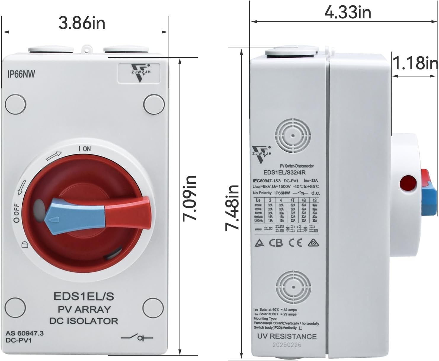 Solar Disconnect Switch 4-Pole DC 1500V 32A Isolator Solar Switch with Enclosure