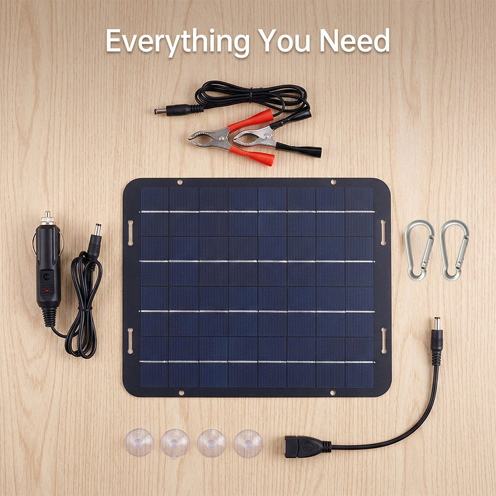 Waterproof Solar Battery Maintainer USB Charger 30W 12Volt Car RV Tender Trickle