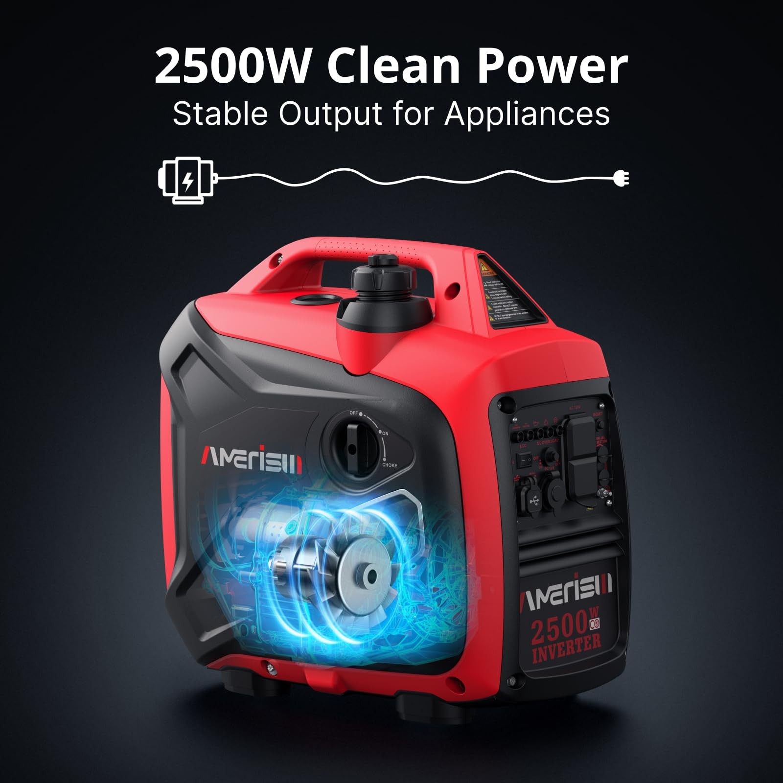 AMERISUN 2500W Portable Inverter Generator, Gas Powered Generator with CO Sen…