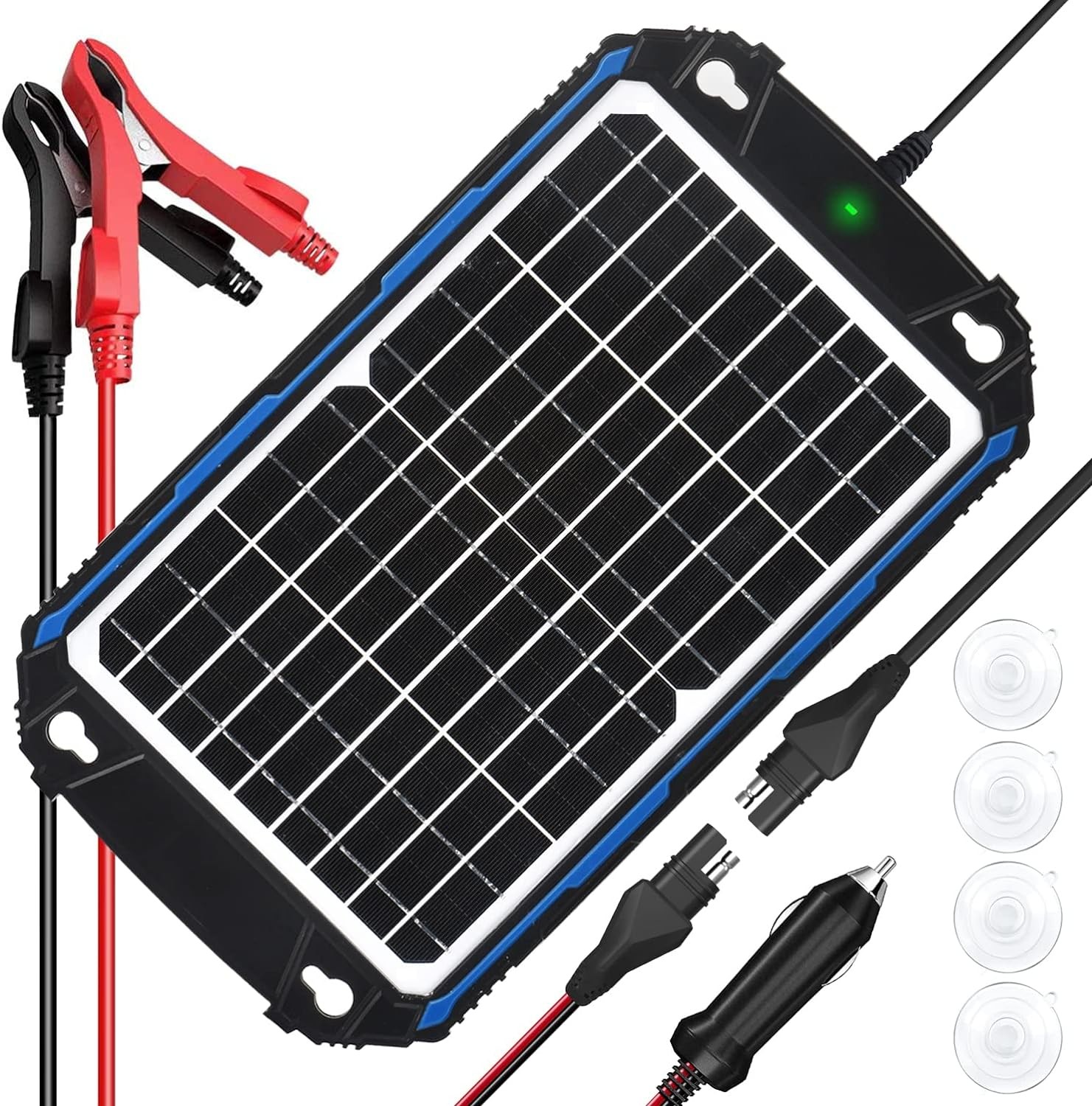 SUNER POWER Waterproof 12W 12V Solar Battery Charger & Maintainer Pro, Built-…