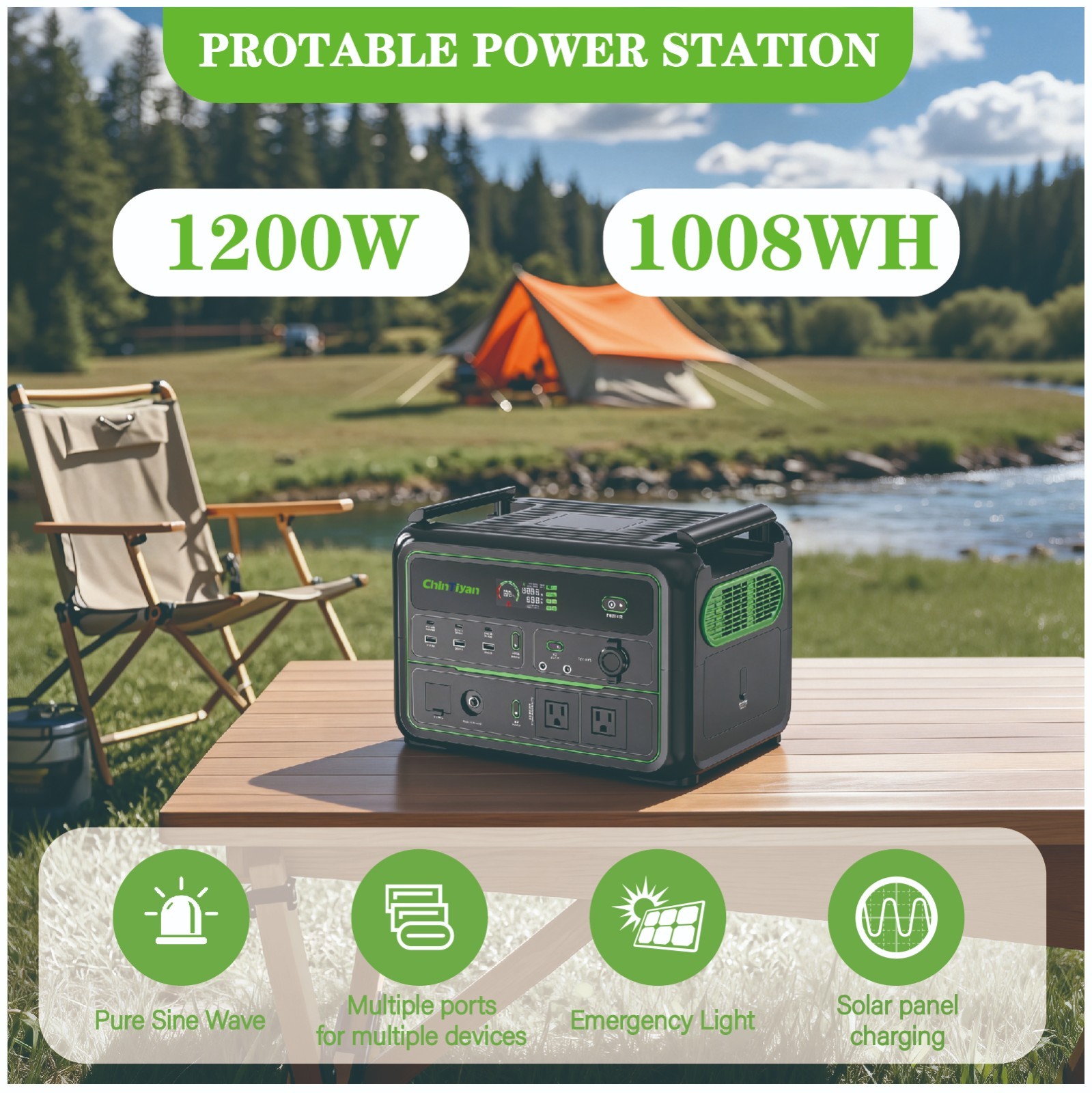1200W 1008Wh Portable Power Station LiFePO4 Solar Generator w Wireless Charging