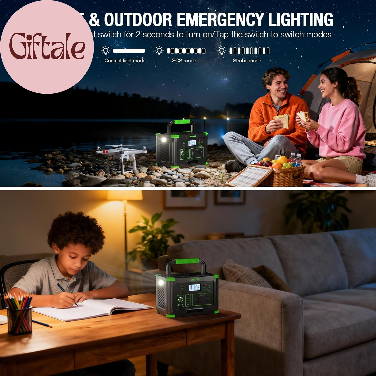 999Wh Solar Generator 1000W (Peak 2000W), Portable Power Station with Pure Sine
