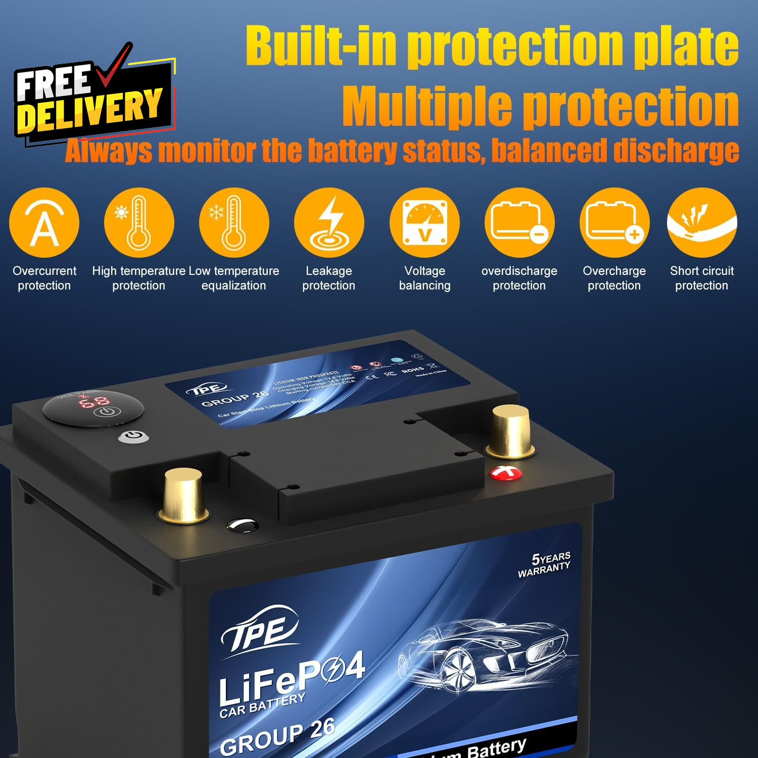Car Start Stop System BCI Group26 Lifepo4 Lithium-Ion Battery 12.8V 800A Light..