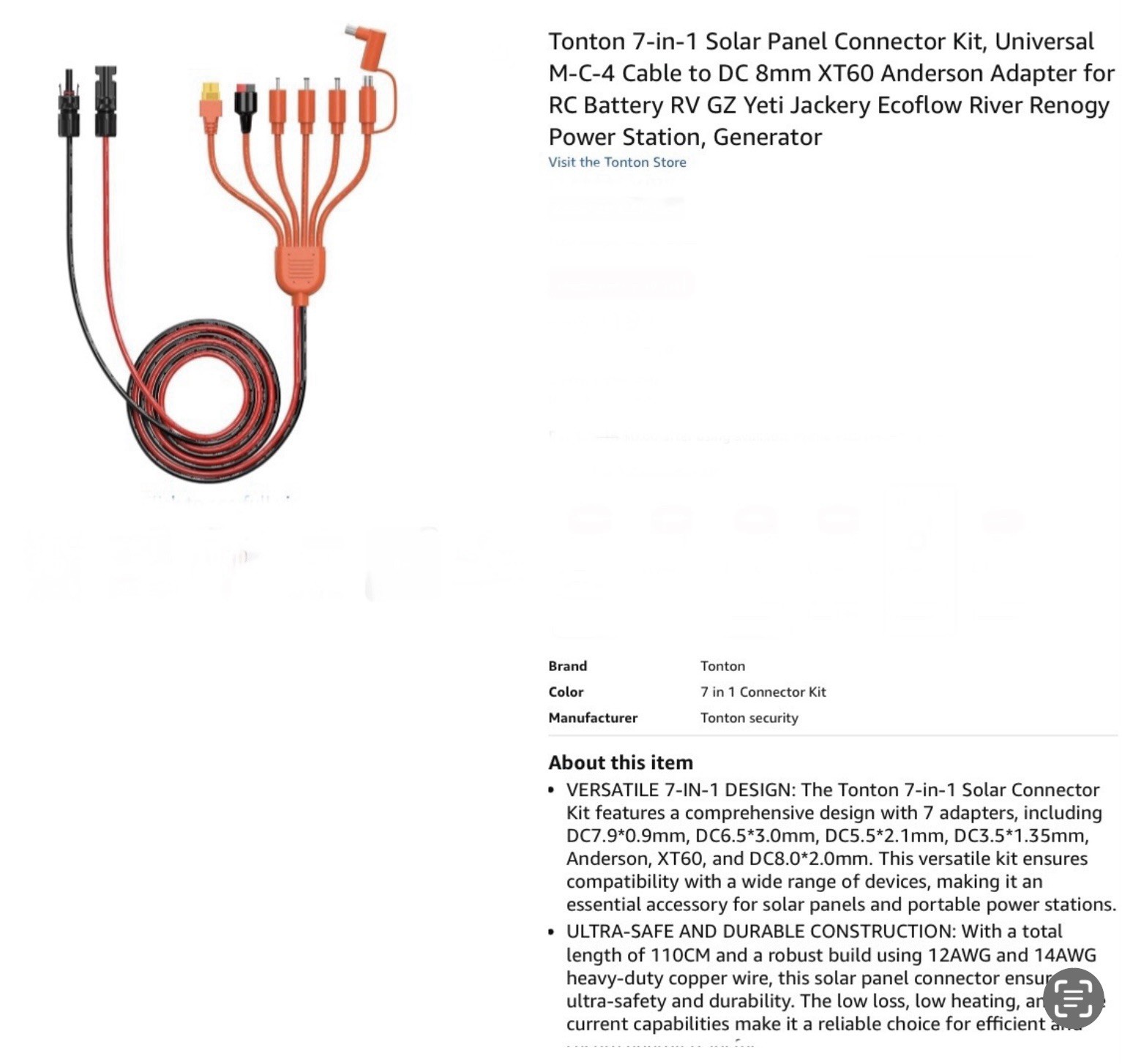 Tonton 7 In 1 Versatile Solar Panel Connection Kit for Universal Power Stations