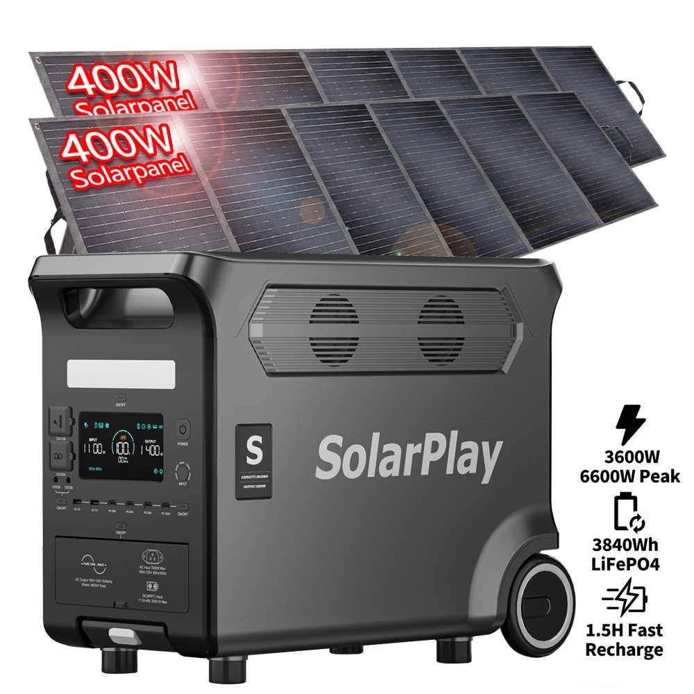 SolarPlay 3600W&3840Wh LiFePO4 Portable Power Station With 400W Solar Panel