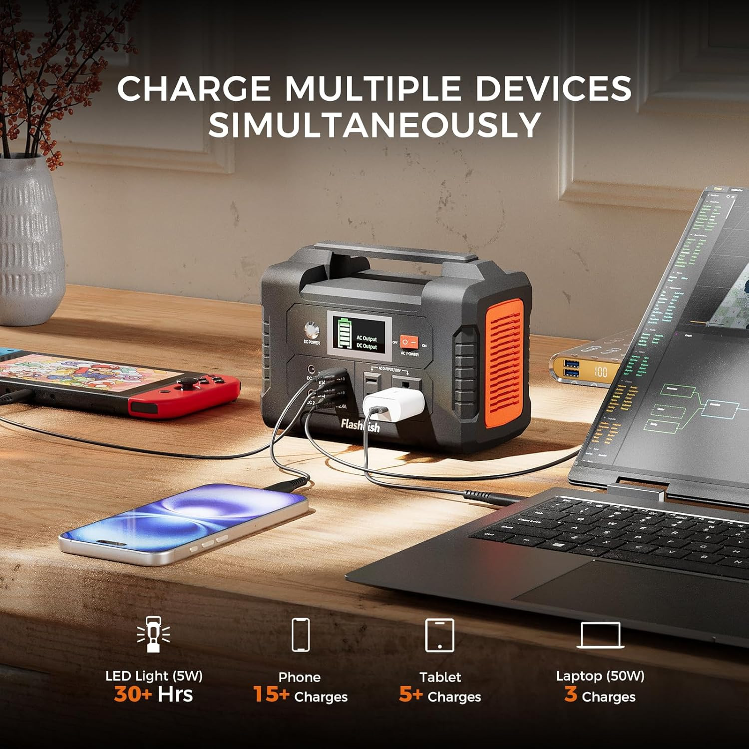 Portable Power Station 200W, FF Flashfish 40800mAh Backup Power Battery Pack