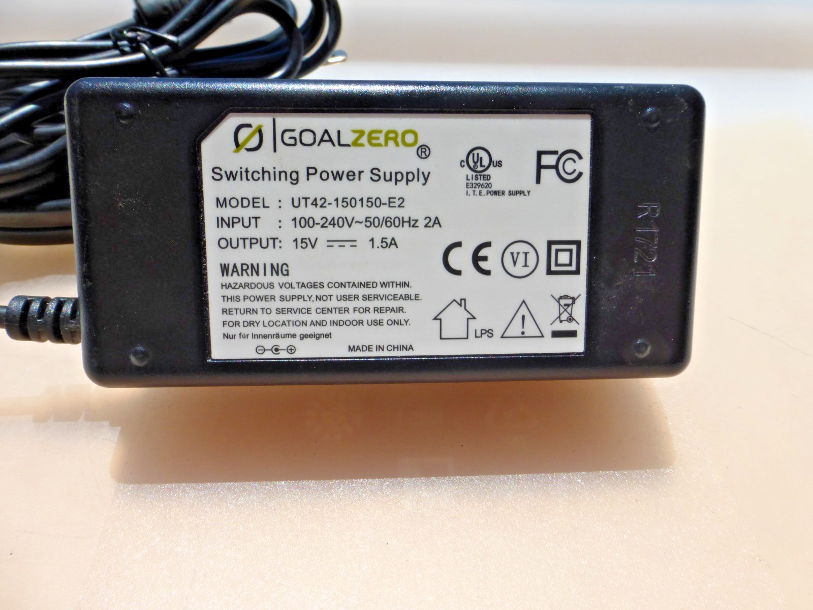Goal Zero Power Supply Charger UT42-150150-E2 Genuine OEM Output: 15v DC 1.5A